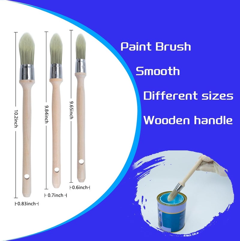 Wesquer 3Pack Small Paint Brushes - Trim Paint Brush Edge Painting Tool for Detail Areas and Small Repairs - Ideal for Art, Sash, Baseboards, and House Wall Corners with 0.6” 0.7” 0.8” - Image 2